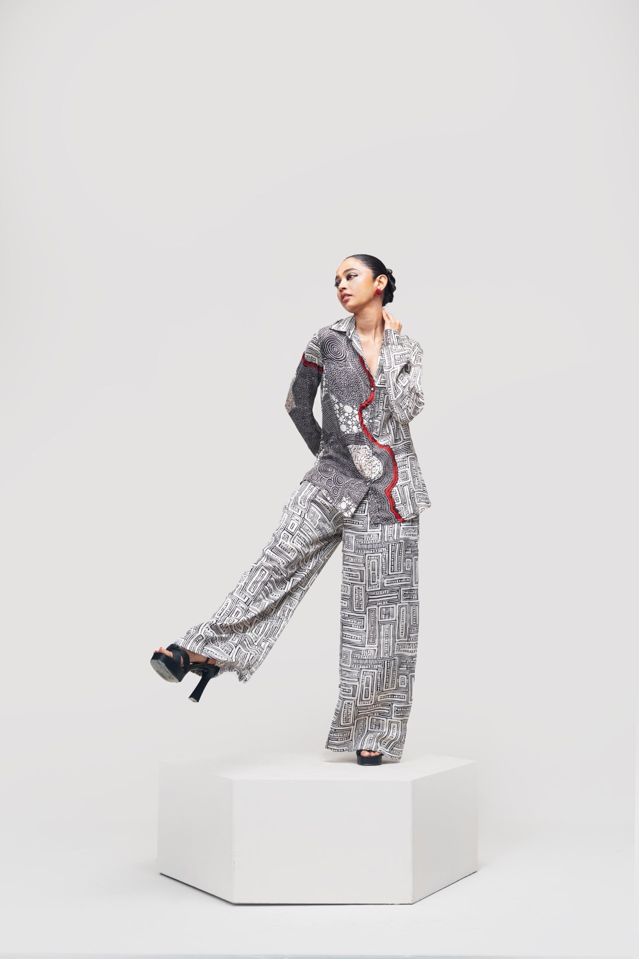 Red Divide Co-ord Set – Black Red White