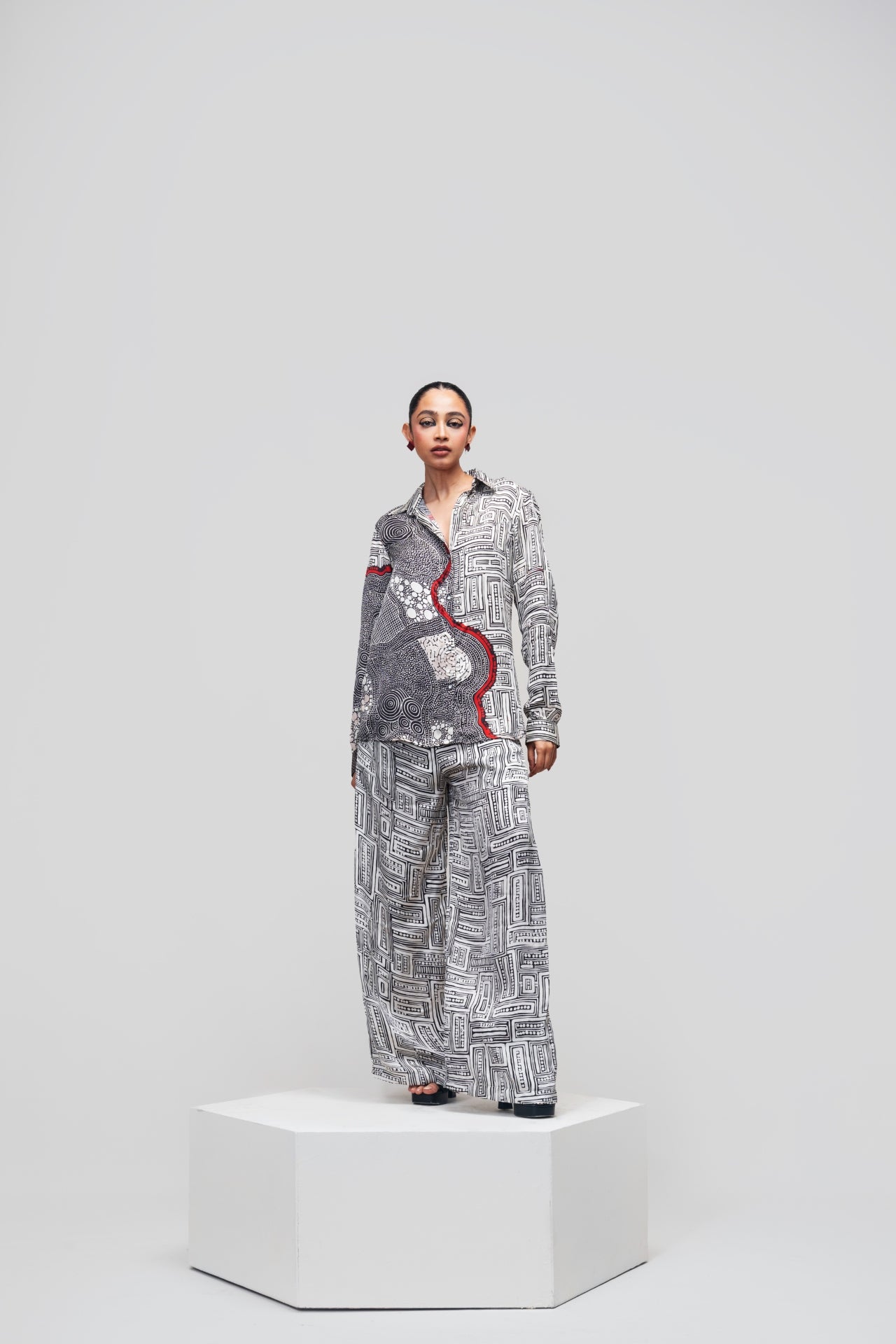 Red Divide Co-ord Set – Black Red White