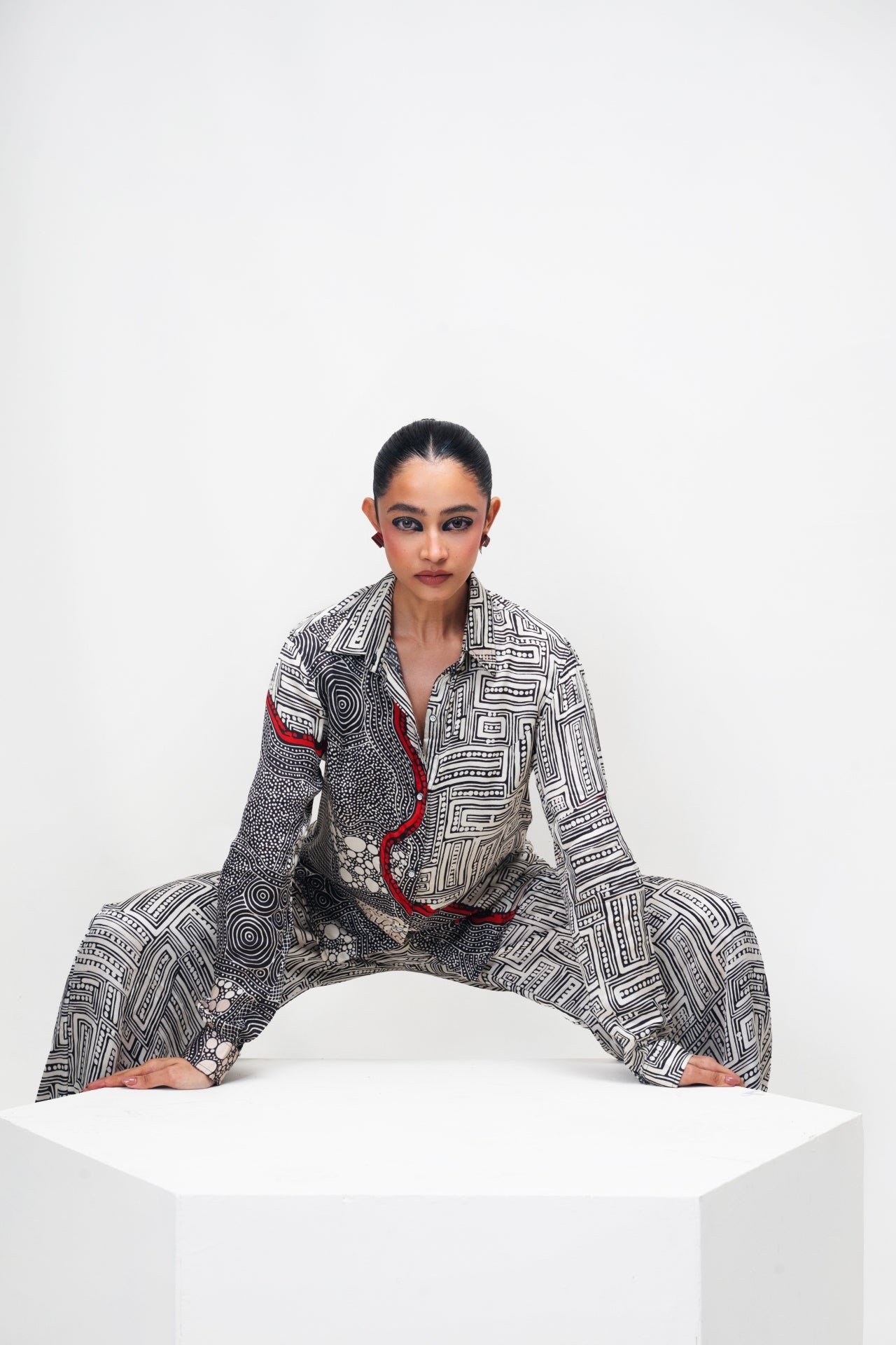 Red Divide Co-ord Set – Black Red White