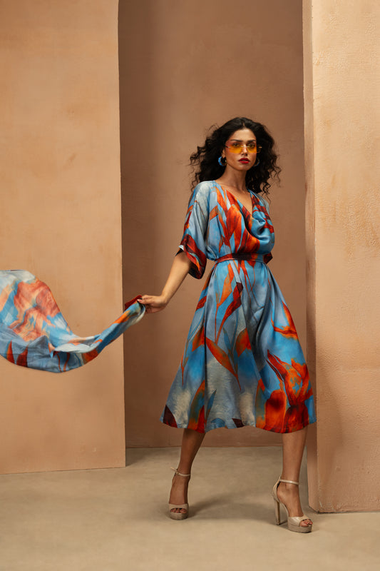 Mist Reverie Cowl Midi Dress