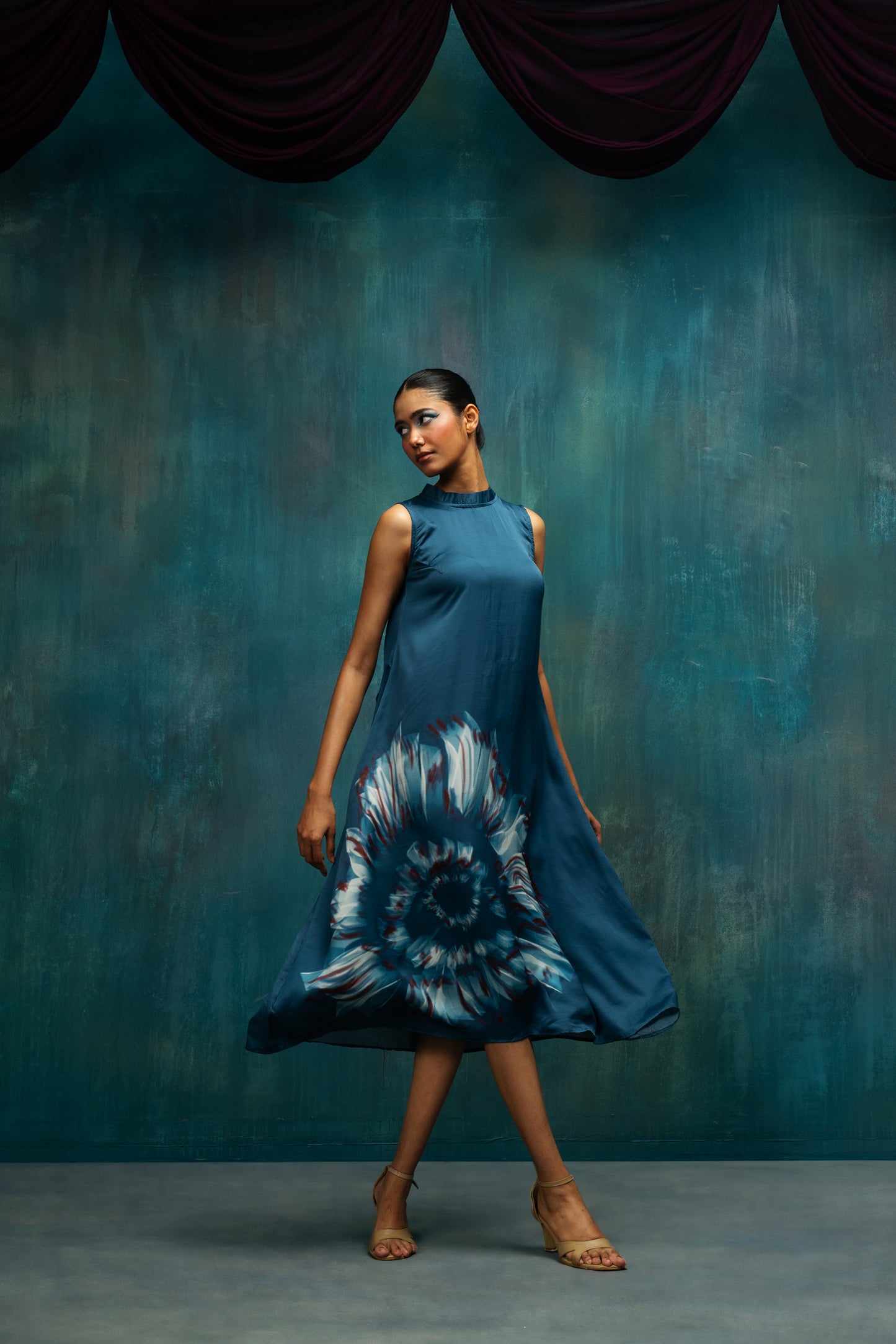 Bloom Flare Midi Dress - Teal