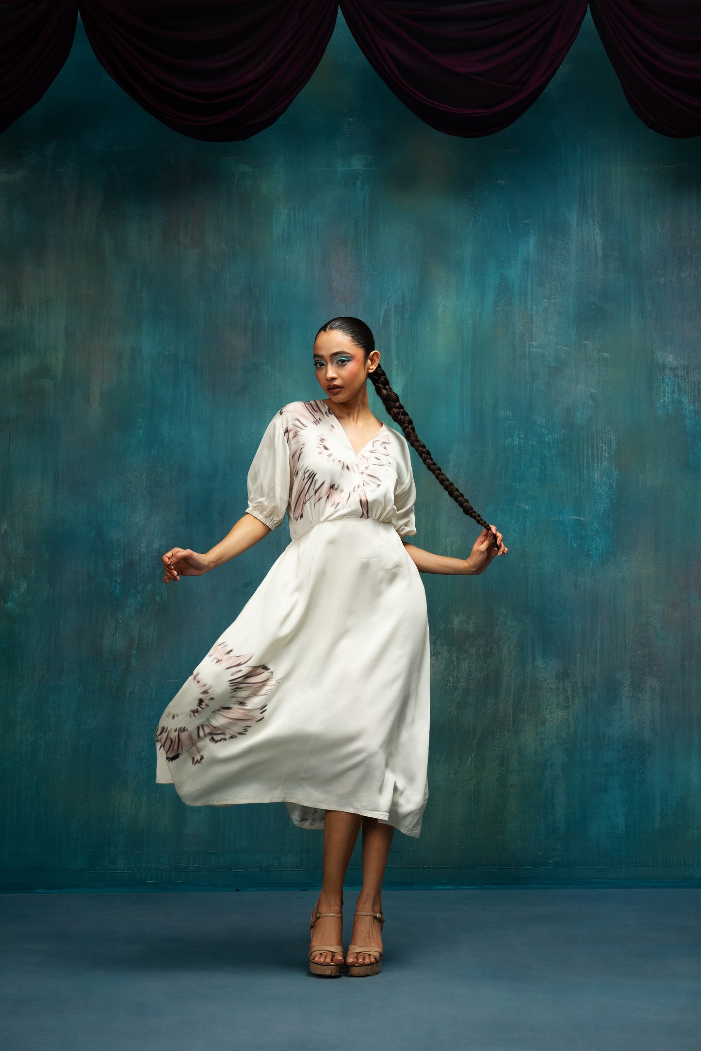 Plume Wrap Midi Dress – Ivory