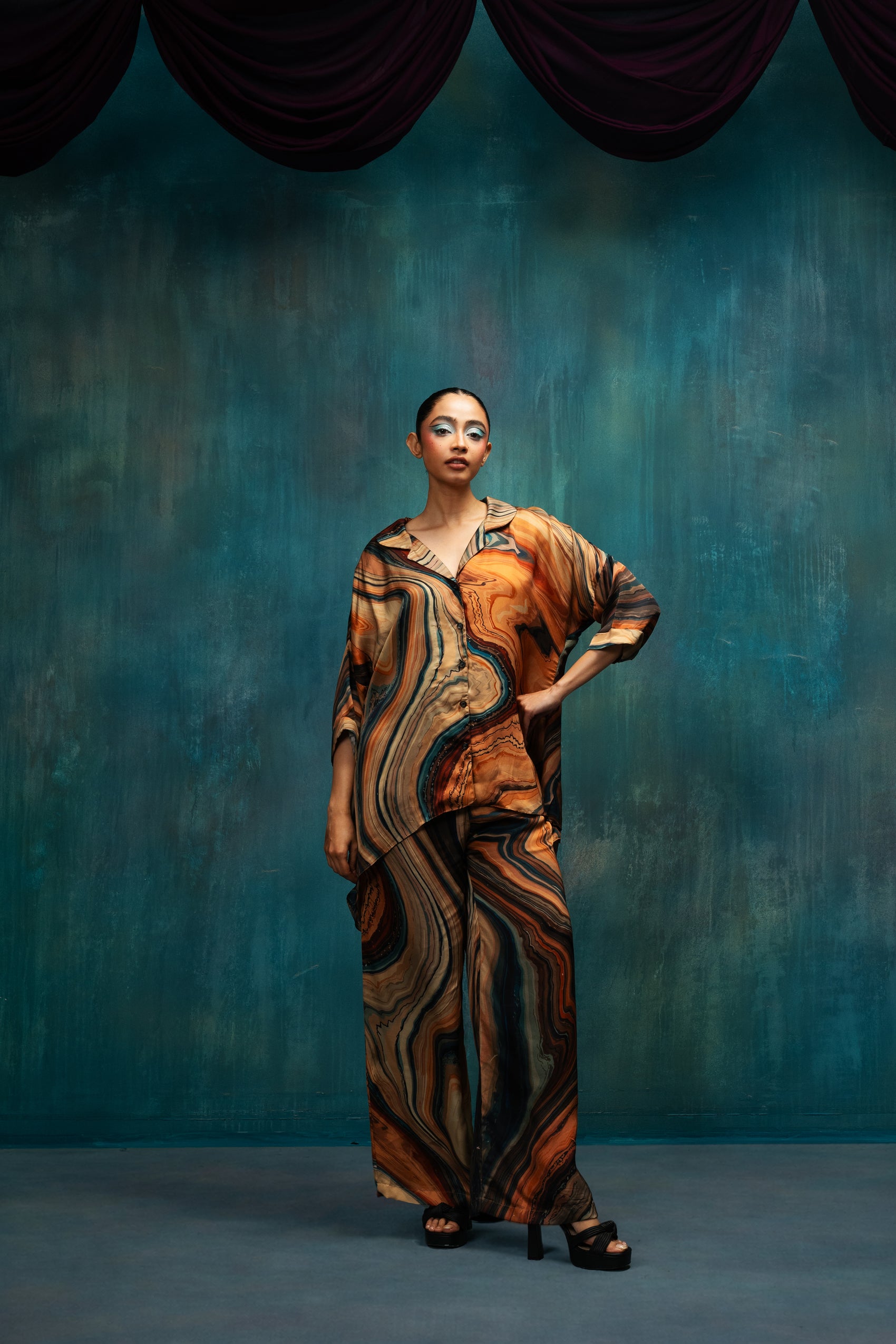 Stone Flow Linen Satin Co-ord Set – Mineral Earth